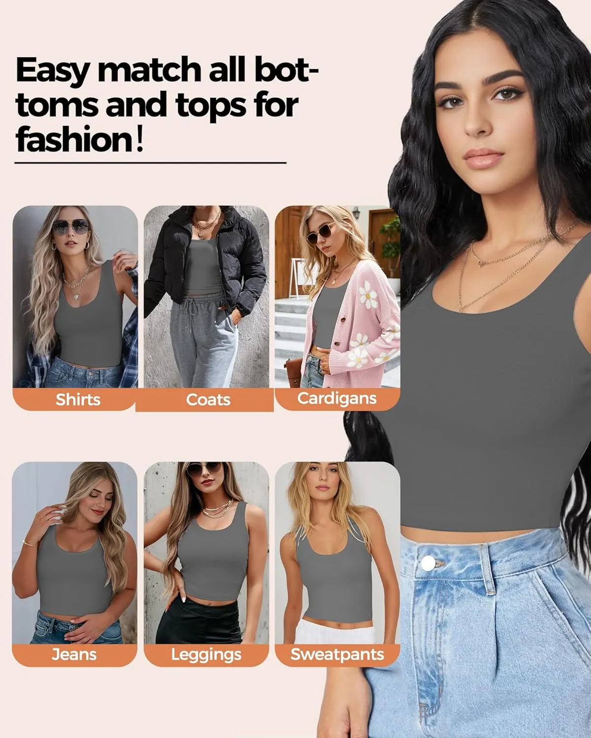 1-3Pcs Crop Tops for Women, U Neck Sleeveless Tank Tops, Basic Cropped Racerback Going Out Tops Athletic Sports Shirts