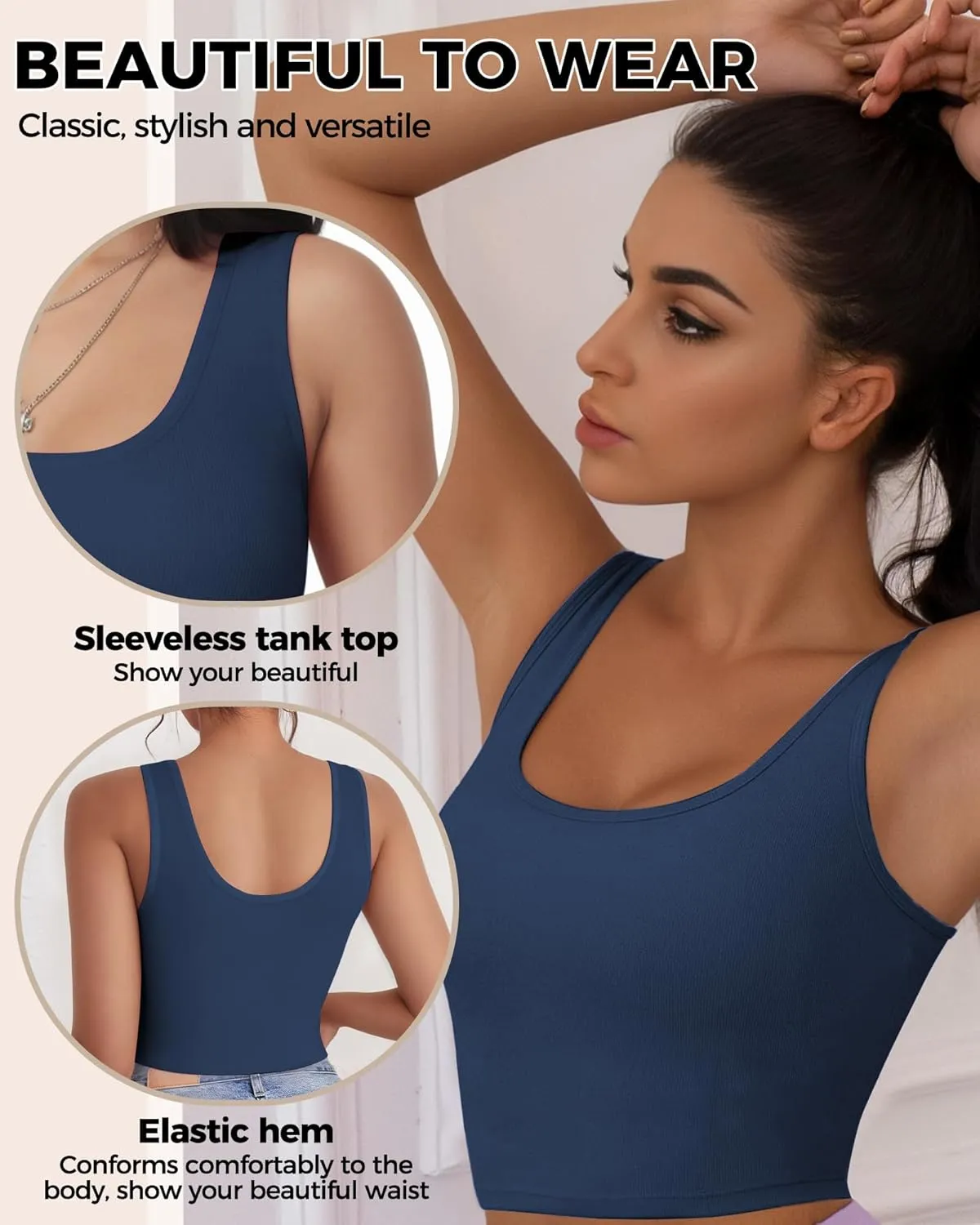 1-3Pcs Crop Tops for Women, U Neck Sleeveless Tank Tops, Basic Cropped Racerback Going Out Tops Athletic Sports Shirts