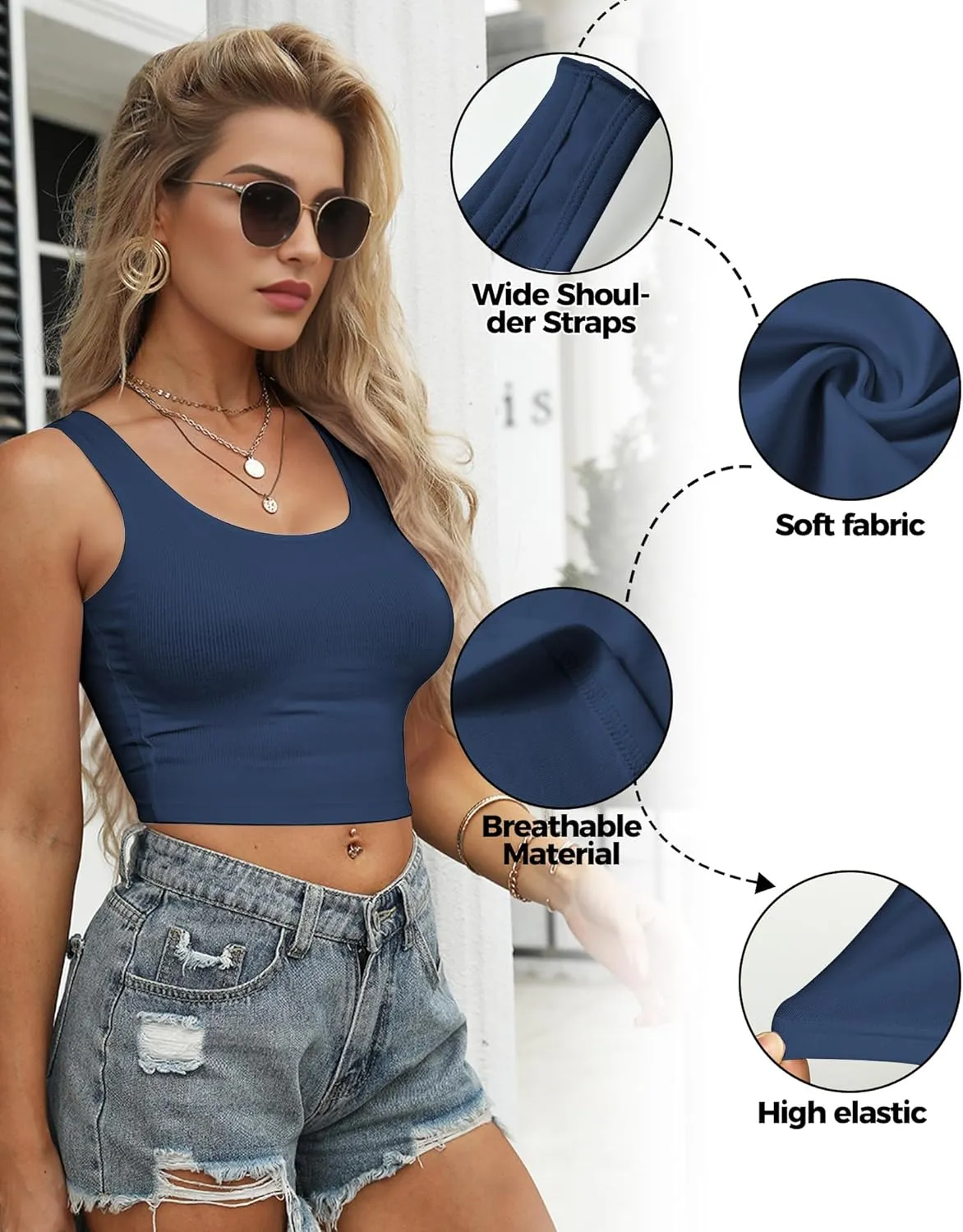 1-3Pcs Crop Tops for Women, U Neck Sleeveless Tank Tops, Basic Cropped Racerback Going Out Tops Athletic Sports Shirts