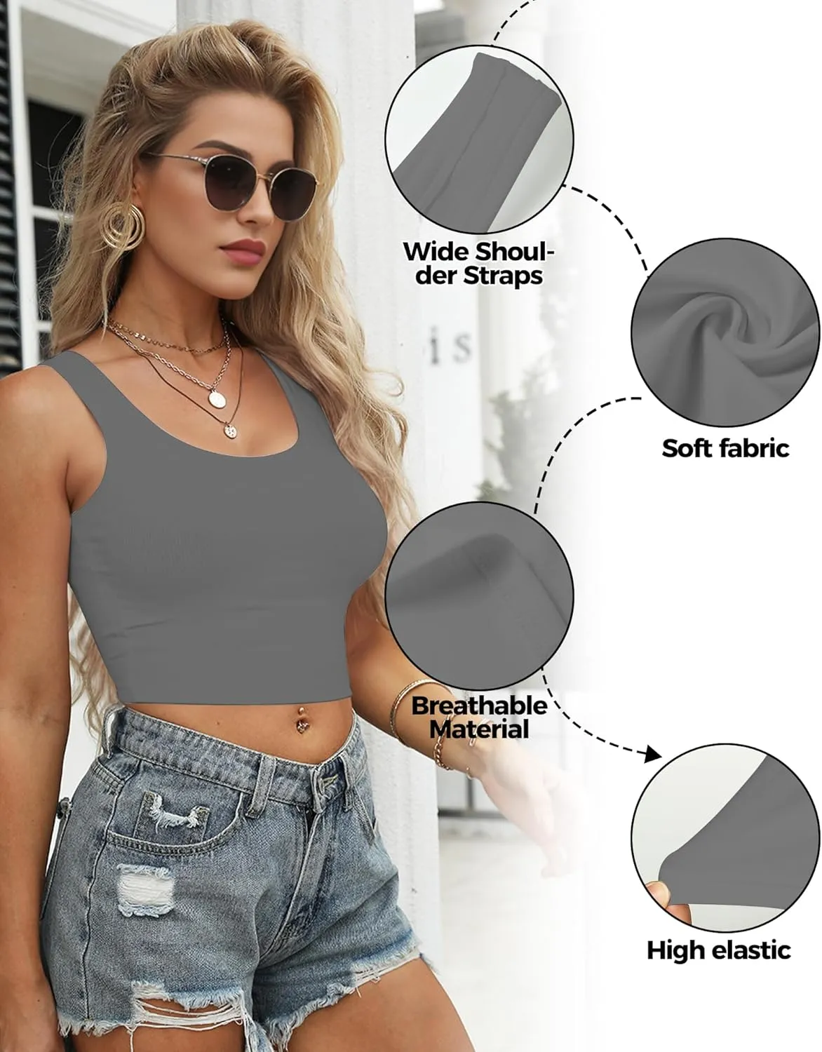 1-3Pcs Crop Tops for Women, U Neck Sleeveless Tank Tops, Basic Cropped Racerback Going Out Tops Athletic Sports Shirts