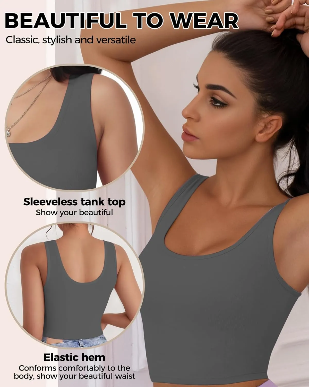 1-3Pcs Crop Tops for Women, U Neck Sleeveless Tank Tops, Basic Cropped Racerback Going Out Tops Athletic Sports Shirts