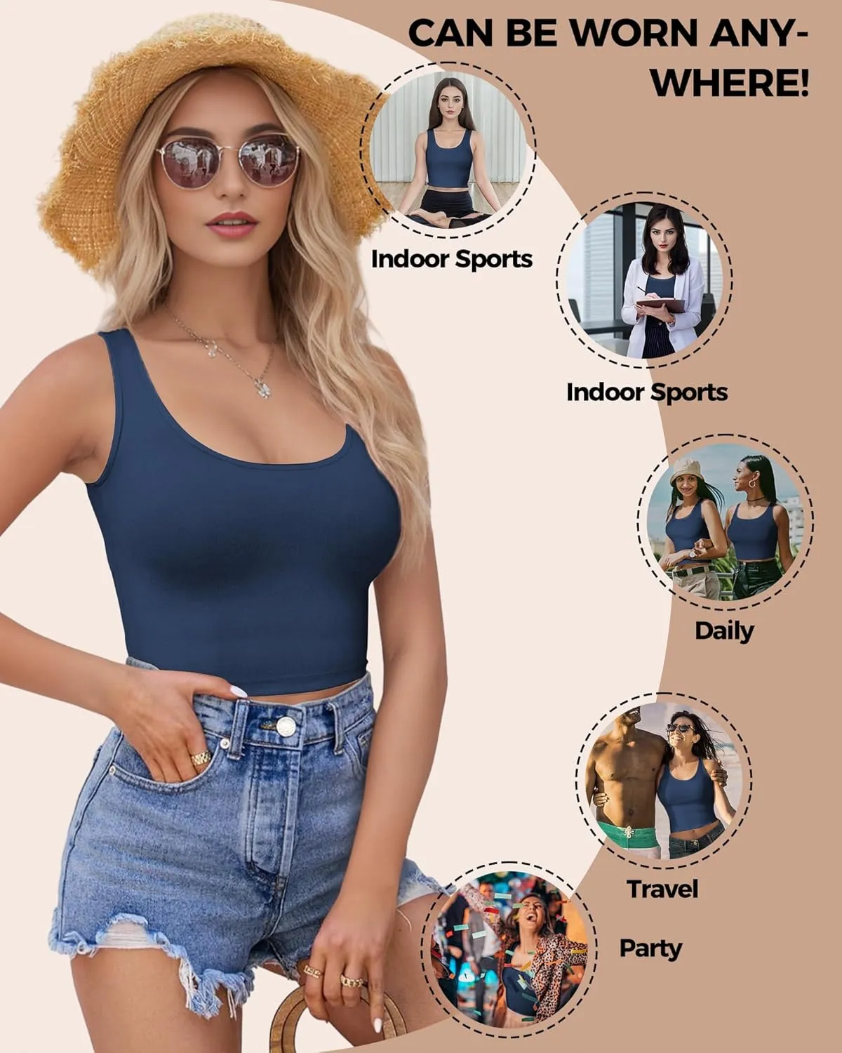 1-3Pcs Crop Tops for Women, U Neck Sleeveless Tank Tops, Basic Cropped Racerback Going Out Tops Athletic Sports Shirts