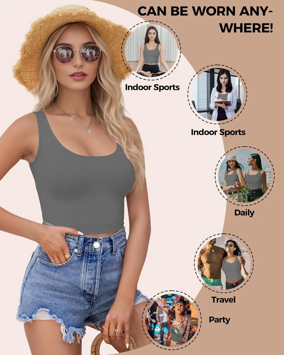 1-3Pcs Crop Tops for Women, U Neck Sleeveless Tank Tops, Basic Cropped Racerback Going Out Tops Athletic Sports Shirts
