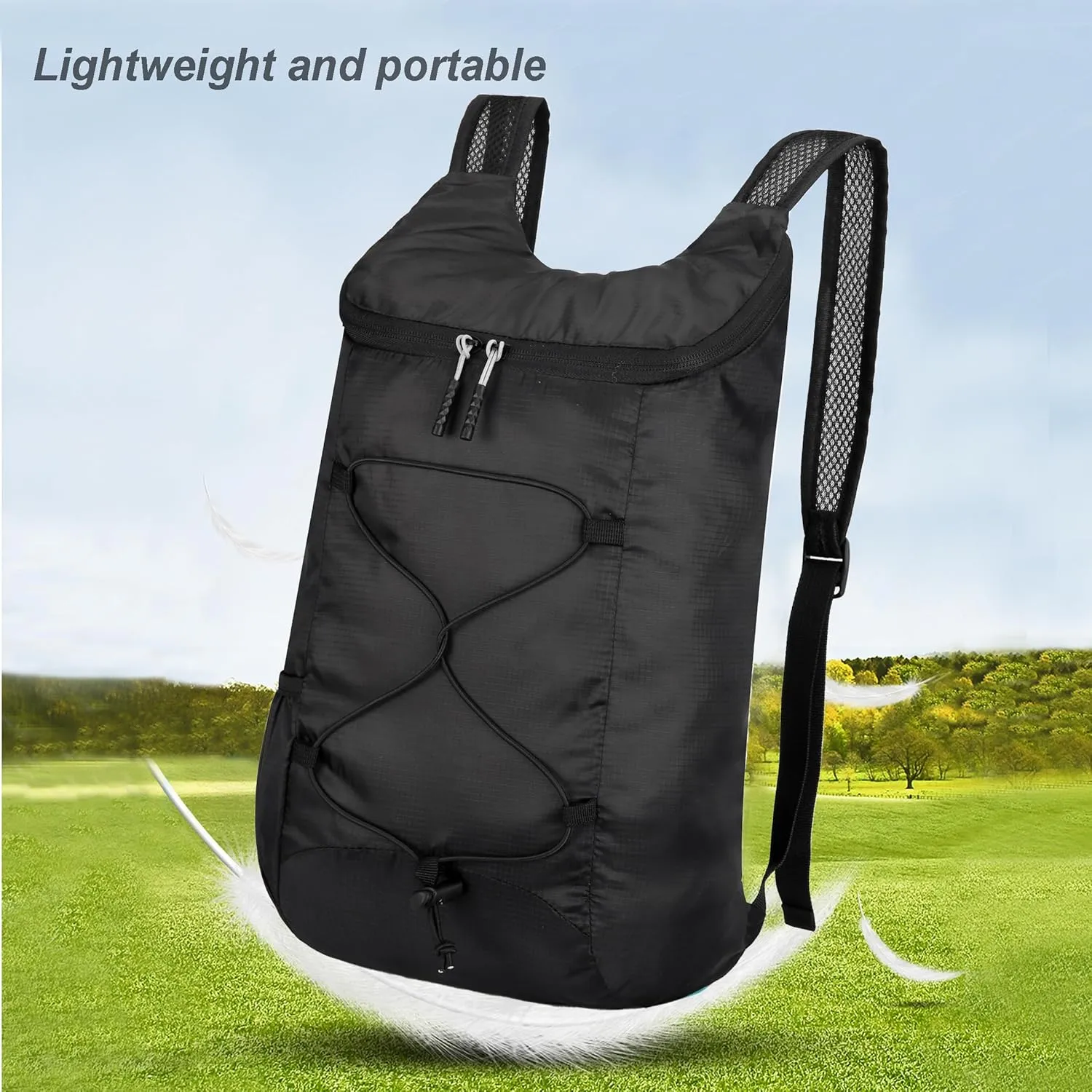 16L Hiking-Daypack Lightweight-Foldable Travel-Backpack Water-Resistant Camping Outdoor Packable Easy Carry-on Bag (Black)