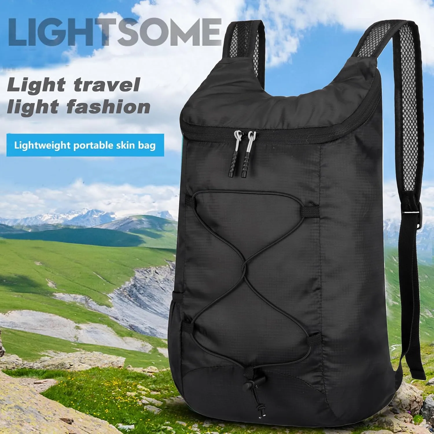 16L Hiking-Daypack Lightweight-Foldable Travel-Backpack Water-Resistant Camping Outdoor Packable Easy Carry-on Bag (Black)