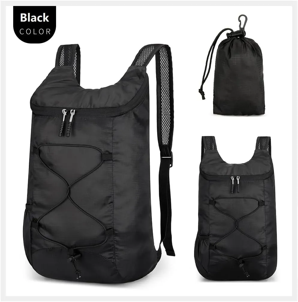 16L Hiking-Daypack Lightweight-Foldable Travel-Backpack Water-Resistant Camping Outdoor Packable Easy Carry-on Bag (Black)