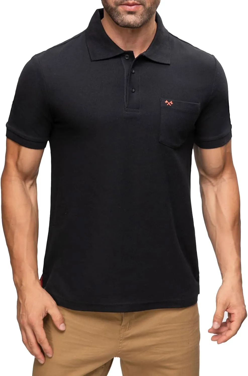 2 Pack Mens Polo Shirts with Pocket Short Sleeve Golf T-Shirt Moisture Wicking Casual Workout Shirts