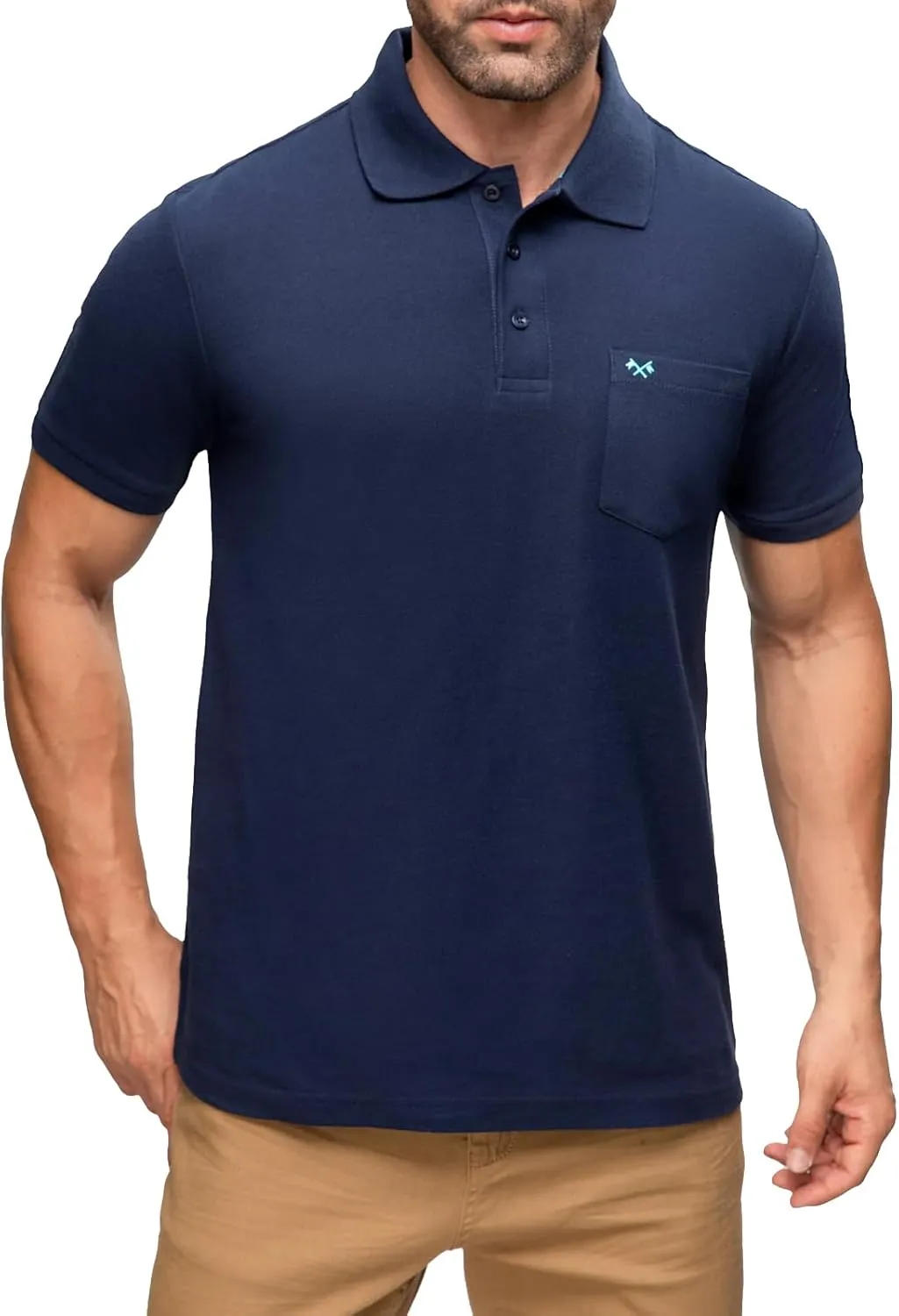 2 Pack Mens Polo Shirts with Pocket Short Sleeve Golf T-Shirt Moisture Wicking Casual Workout Shirts