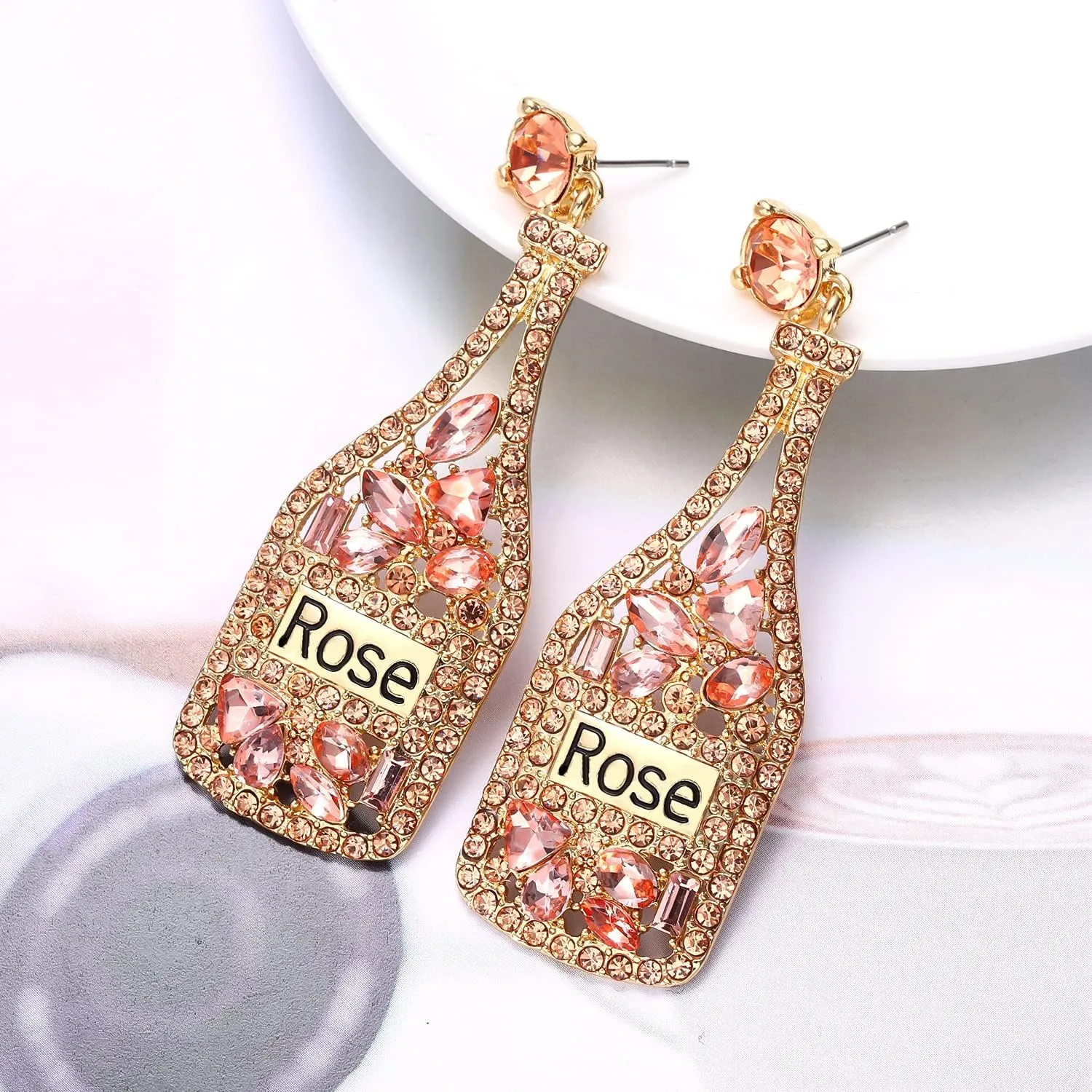 2 Pairs Rhinestone Champagne Bottle Earrings Crystal Wine Glass Dangle Earrings for Women Delicate Champagne Flute Earrings Party Celebration Jewelry Gifts