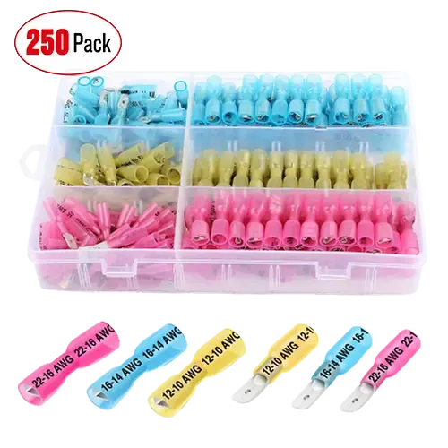 250Pcs Heat Shrink Quick Disconnect Spade Connectors Male and Female
