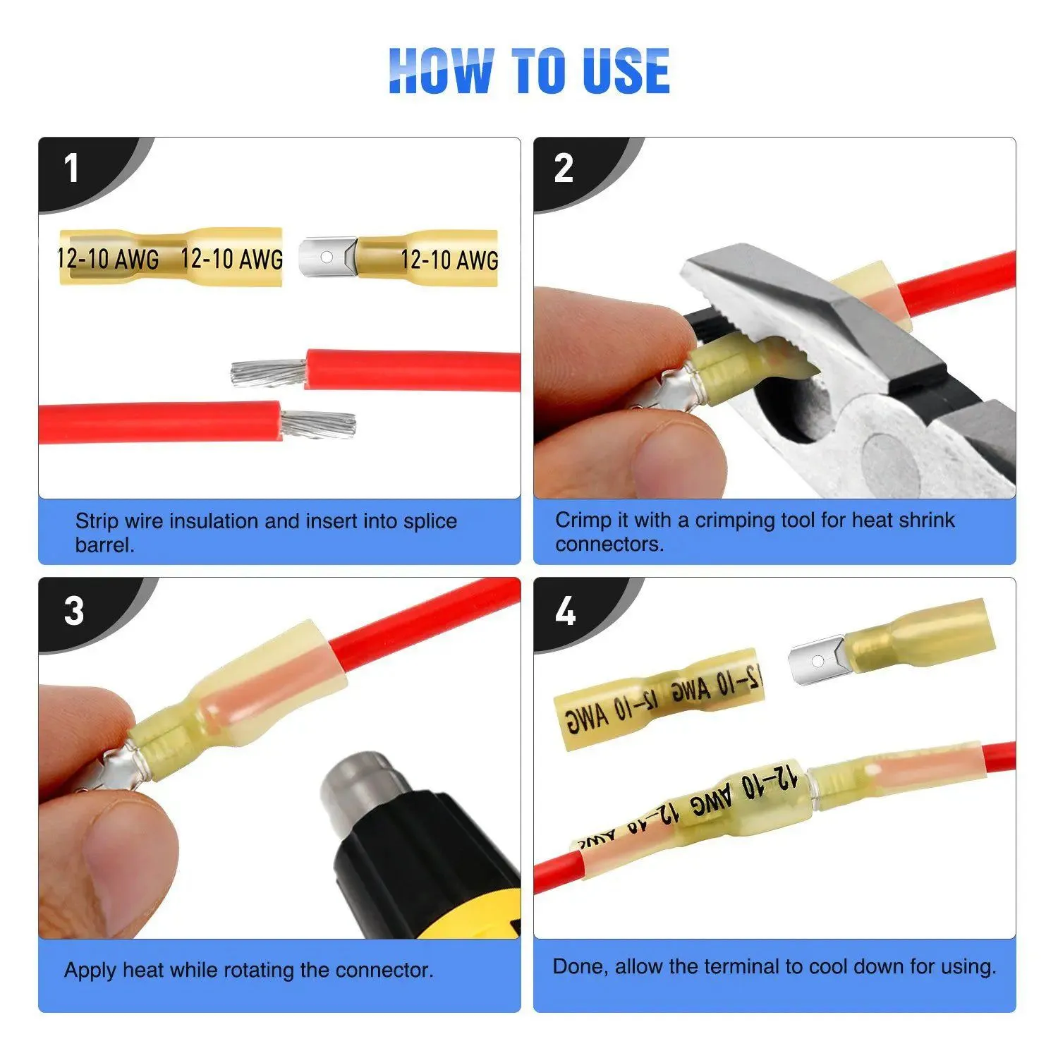 250Pcs Heat Shrink Quick Disconnect Spade Connectors Male and Female