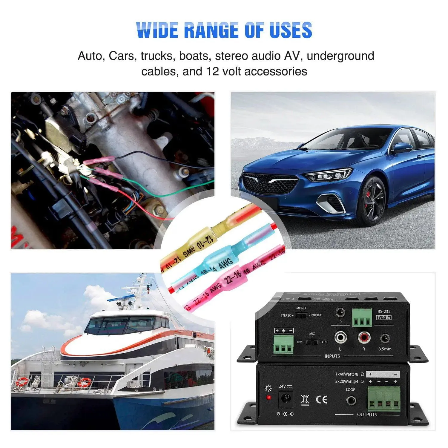 250Pcs Heat Shrink Quick Disconnect Spade Connectors Male and Female