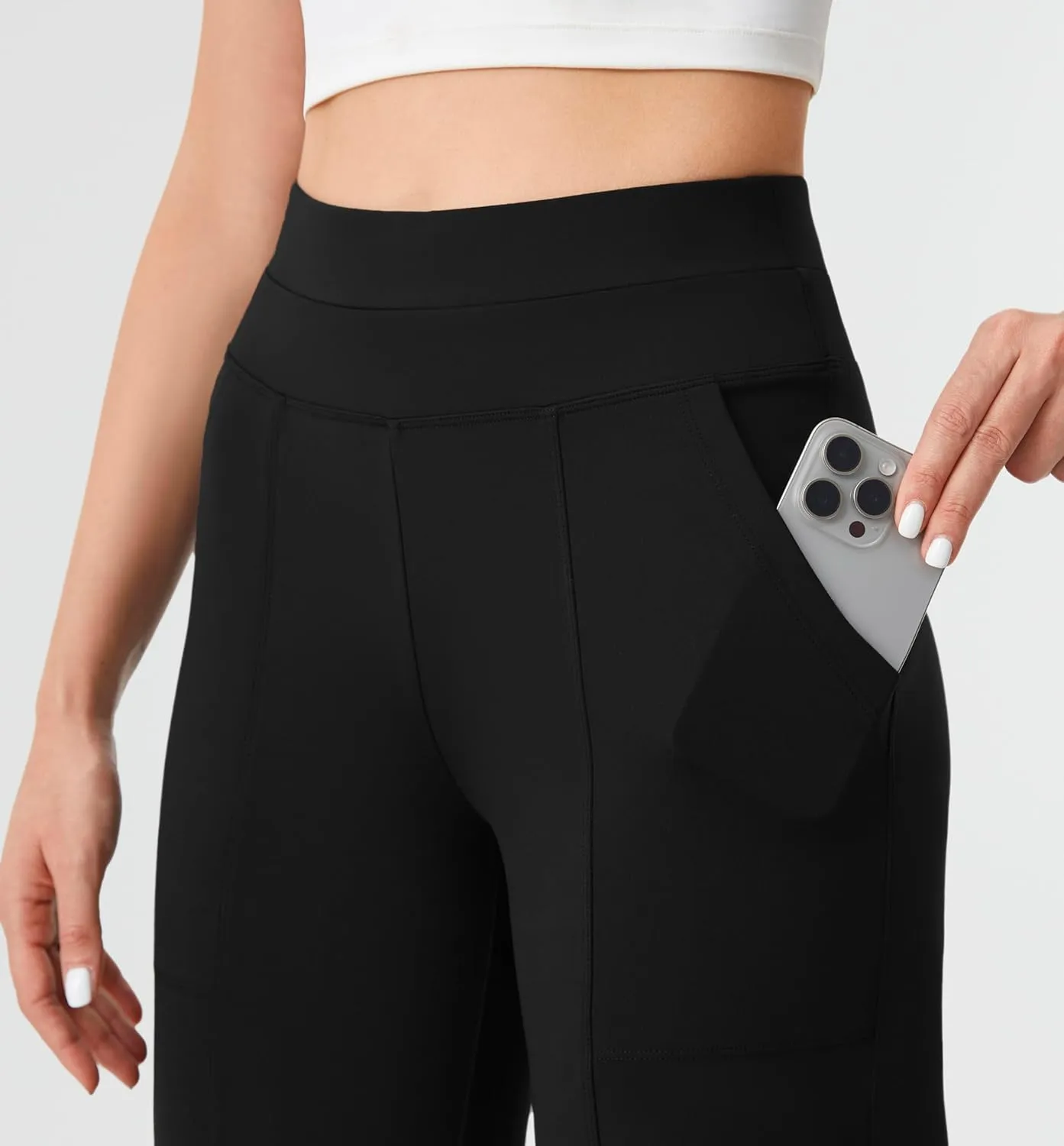 AFITNE Womens Wide Leg Yoga Pants with Pockets 29/31 Stretchy High Waist Pull On Wideleg Pants Casual Lounge Trousers