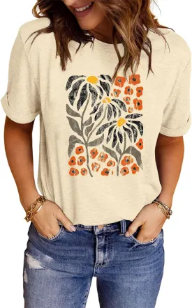 Anbech Womens Dandelion Graphic T-Shirts Teen Girls Cute Sunflower Print Casual Tee Tops
