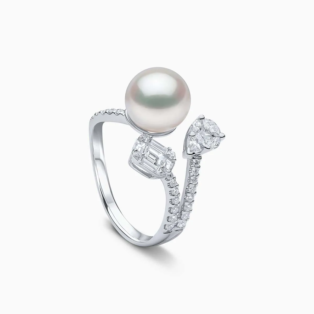 Baby Glitz 18K Gold Akoya Pearl and Diamond Motif Ring