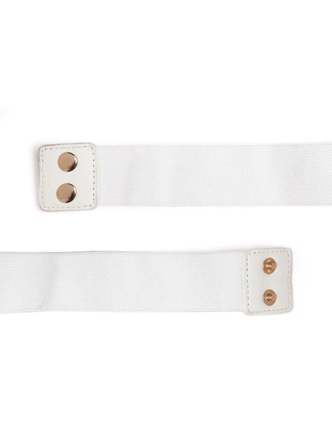 Berrylush Women White Elastic Strap Golden Double Chain Buckle Belt