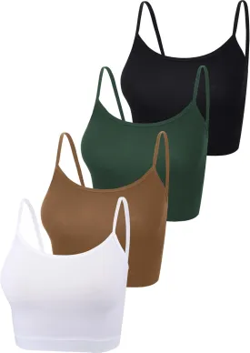 Boao 4 Pack Women's Cropped Tank Tops, Cotton Spaghetti Strap Crop Top Basic Sports Crop Cami Half Camisoles for Teen Girls