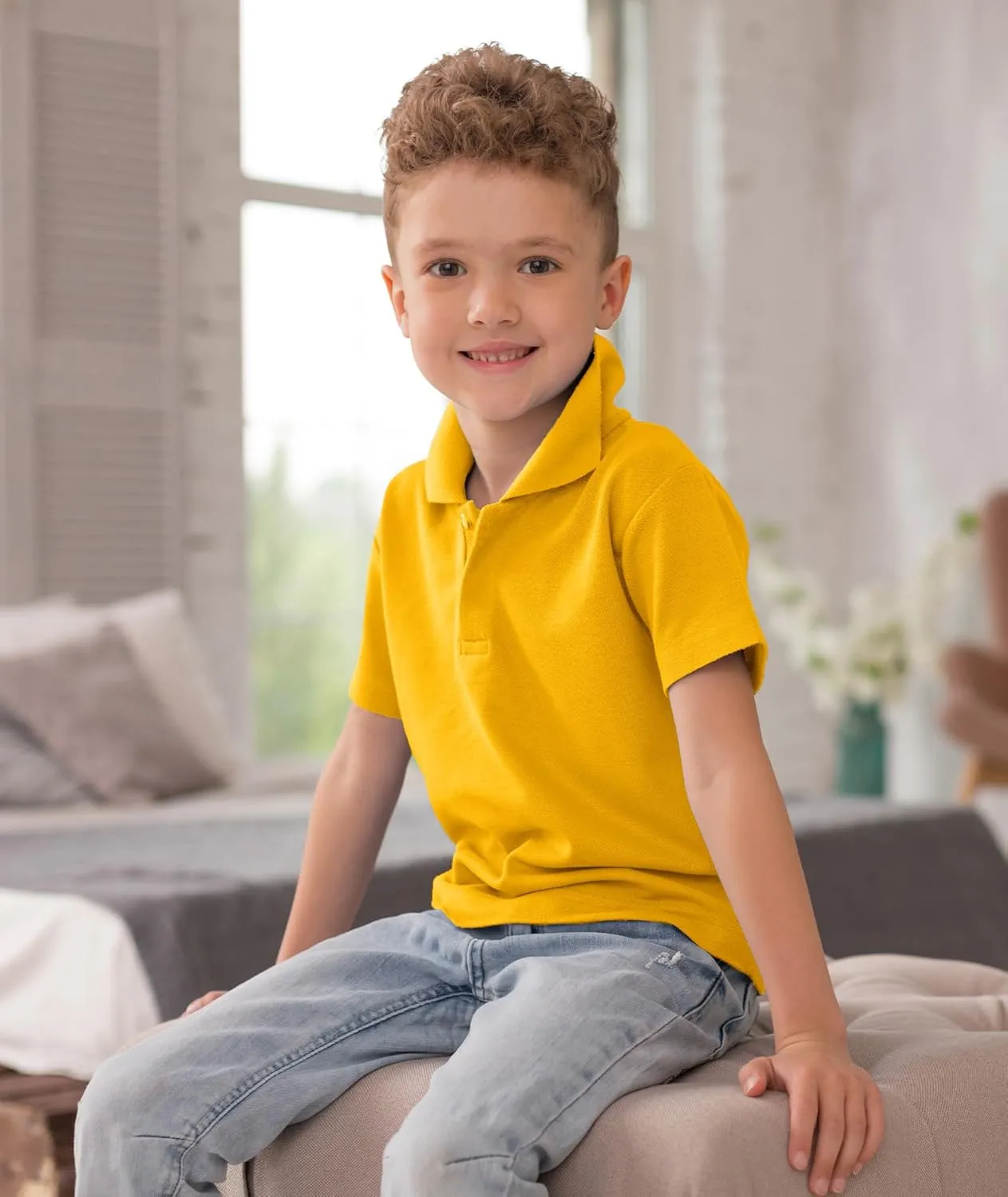 Boys Short Sleeve Pique Polo Shirt Uniform Golf T-Shirts for Kids 6-16 Years