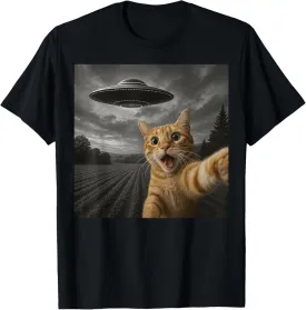 Cat Selfie With Alien UFO Funny Cat Gifts For Men Women Kid T-Shirt