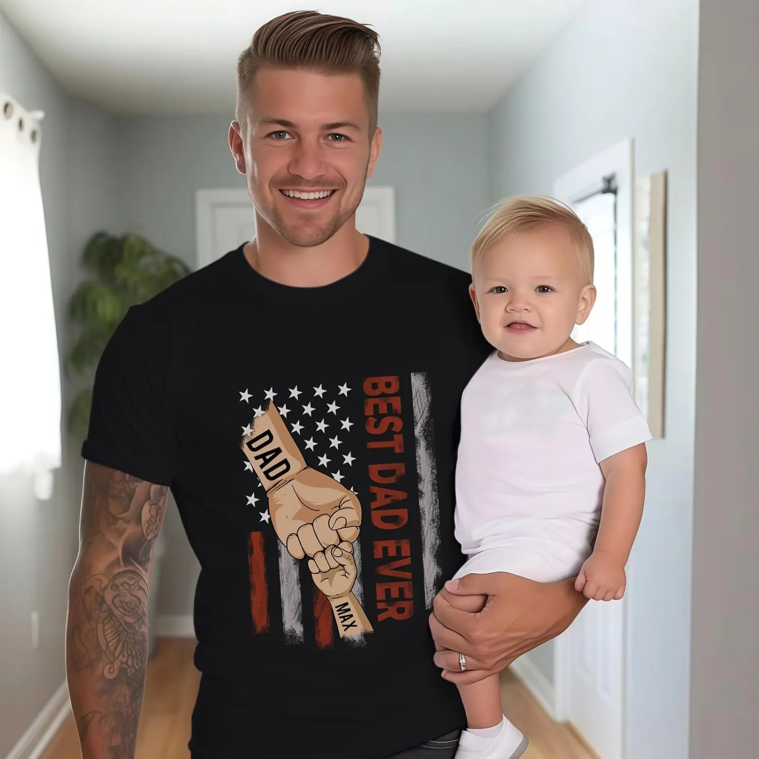 Fathers Day Personalized Gifts for Dad from Daughter Custom Mens T-Shirts with Kid Names Customized Photo Gifts for Dad Papa