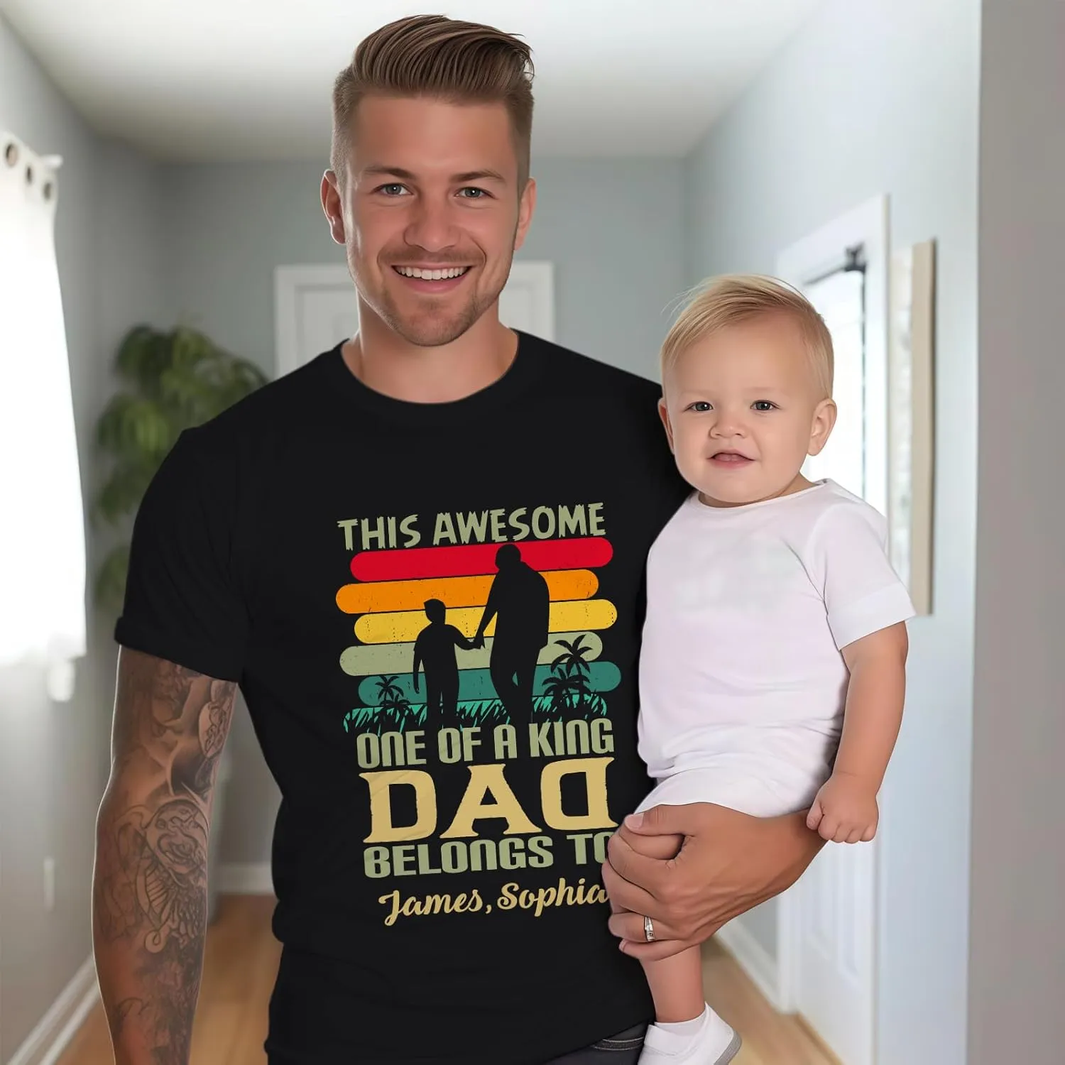Fathers Day Personalized Gifts for Dad from Daughter Custom Mens T-Shirts with Kid Names Customized Photo Gifts for Dad Papa