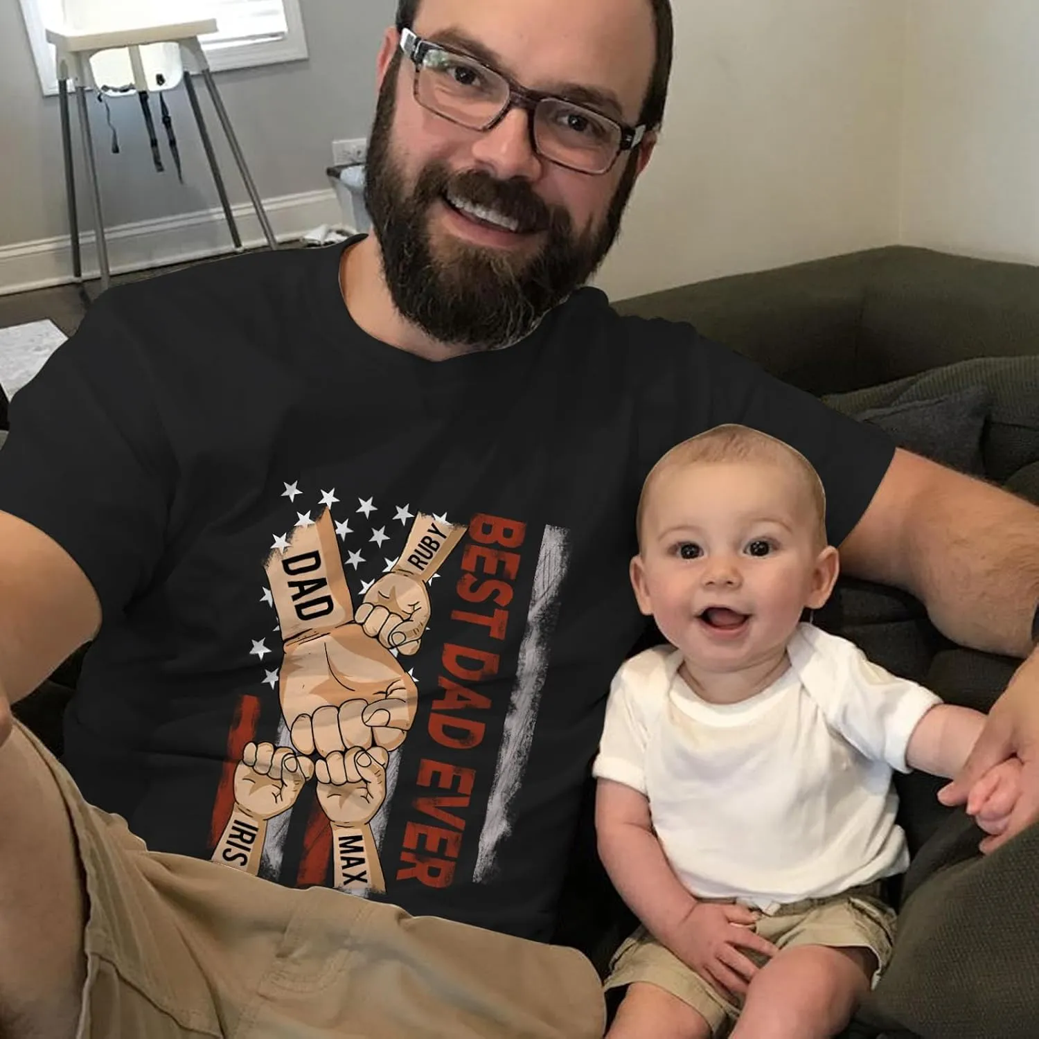 Fathers Day Personalized Gifts for Dad from Daughter Custom Mens T-Shirts with Kid Names Customized Photo Gifts for Dad Papa