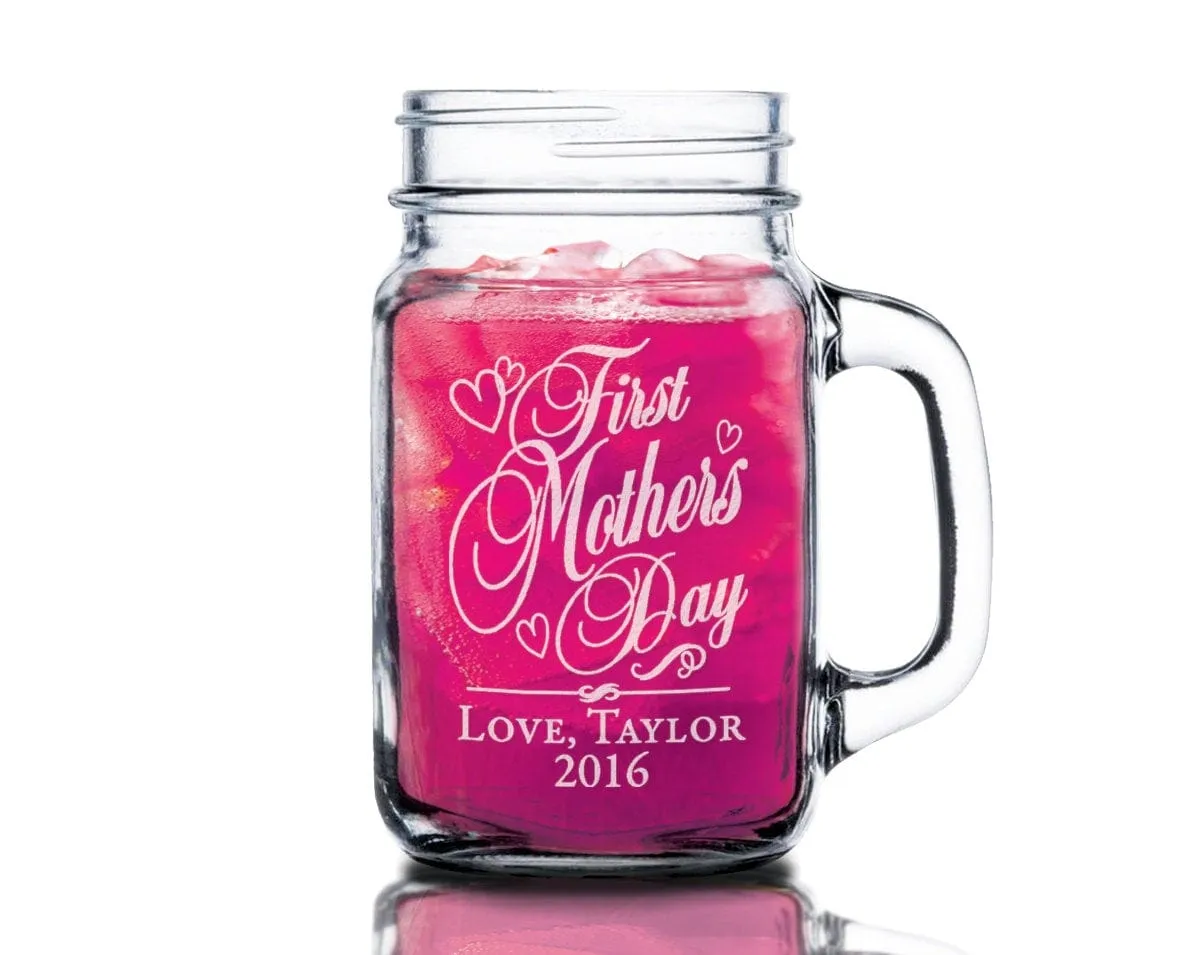 First Mothers Day Gift Idea Personalized Mason Jar Mug 1st Mother's Day for Mother Est. Cute Present for Mom from son daughter kids