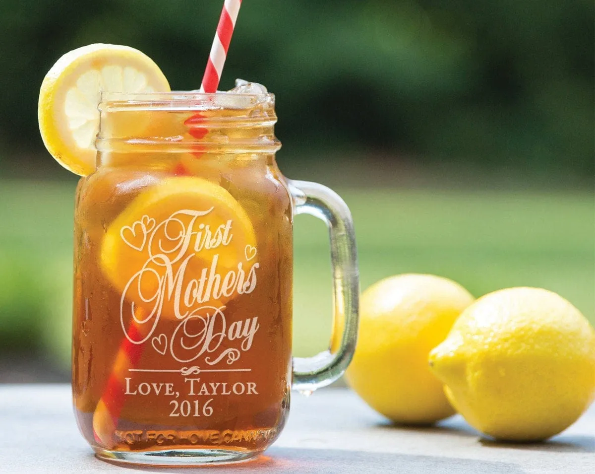 First Mothers Day Gift Idea Personalized Mason Jar Mug 1st Mother's Day for Mother Est. Cute Present for Mom from son daughter kids