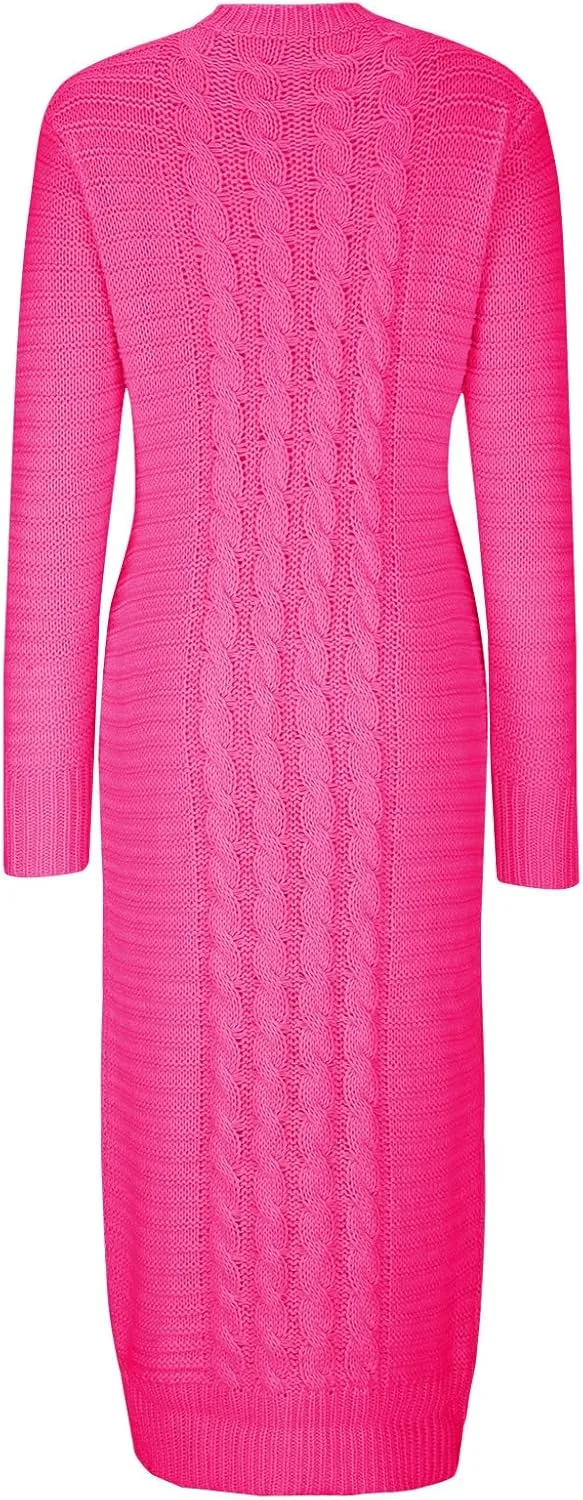 HGps8w Women's Sexy Long Sleeve Sweater Dress Crewneck Cable Knit Bodycon Maxi Dresses Slim Fit Pullover Jumpers