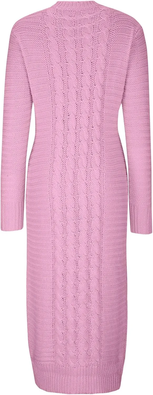 HGps8w Women's Sexy Long Sleeve Sweater Dress Crewneck Cable Knit Bodycon Maxi Dresses Slim Fit Pullover Jumpers
