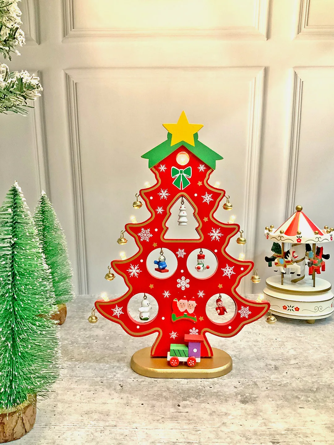 Little Surprise Box DIY Wooden Christmas Tree with LED Light,Christmas Table Décor