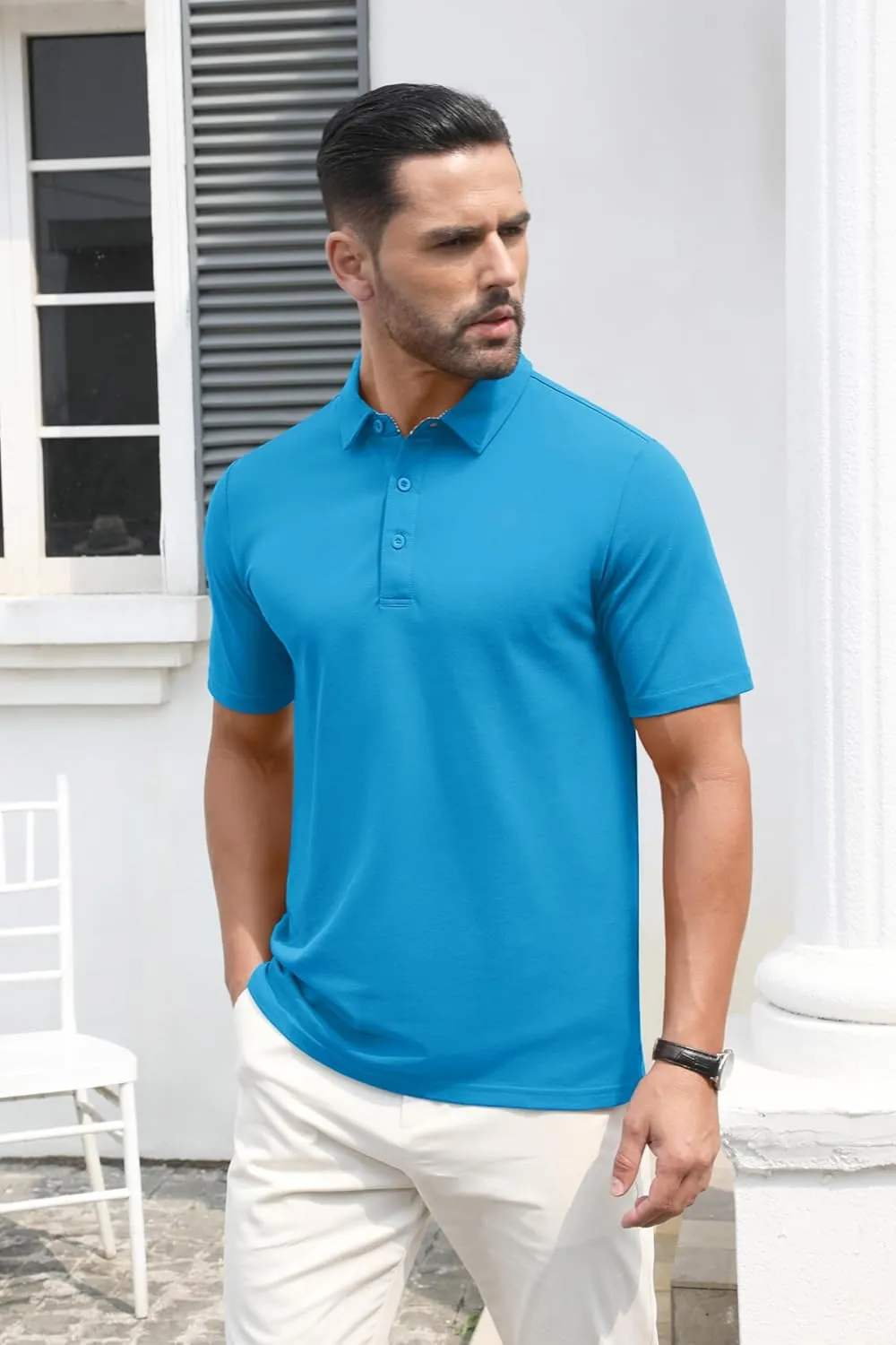 MAGCOMSEN Men's Polo Shirts Short Sleeve Cotton Pique 3 Button Classic Fit Casual T-Shirt Performance Golf Shirts