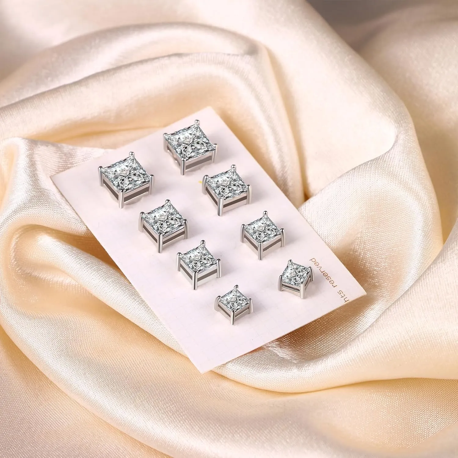 Magnetic Non-piercing Clip On Earrings: Stainless Steel 5-8mm CZ Inlay Round Square Fake Cheater Studs for Men Women 4 Pairs