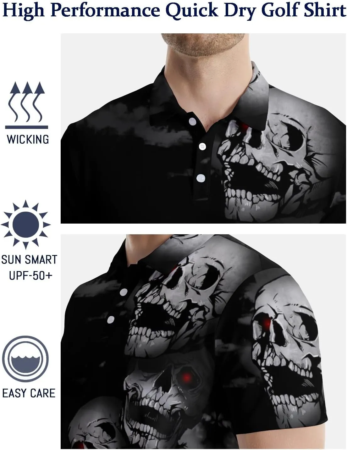 Mens Funny Polo Shirts, Short Sleeve Golf Shirts, Moisture Wicking Quick-Dry Business Casual Shirt for Men