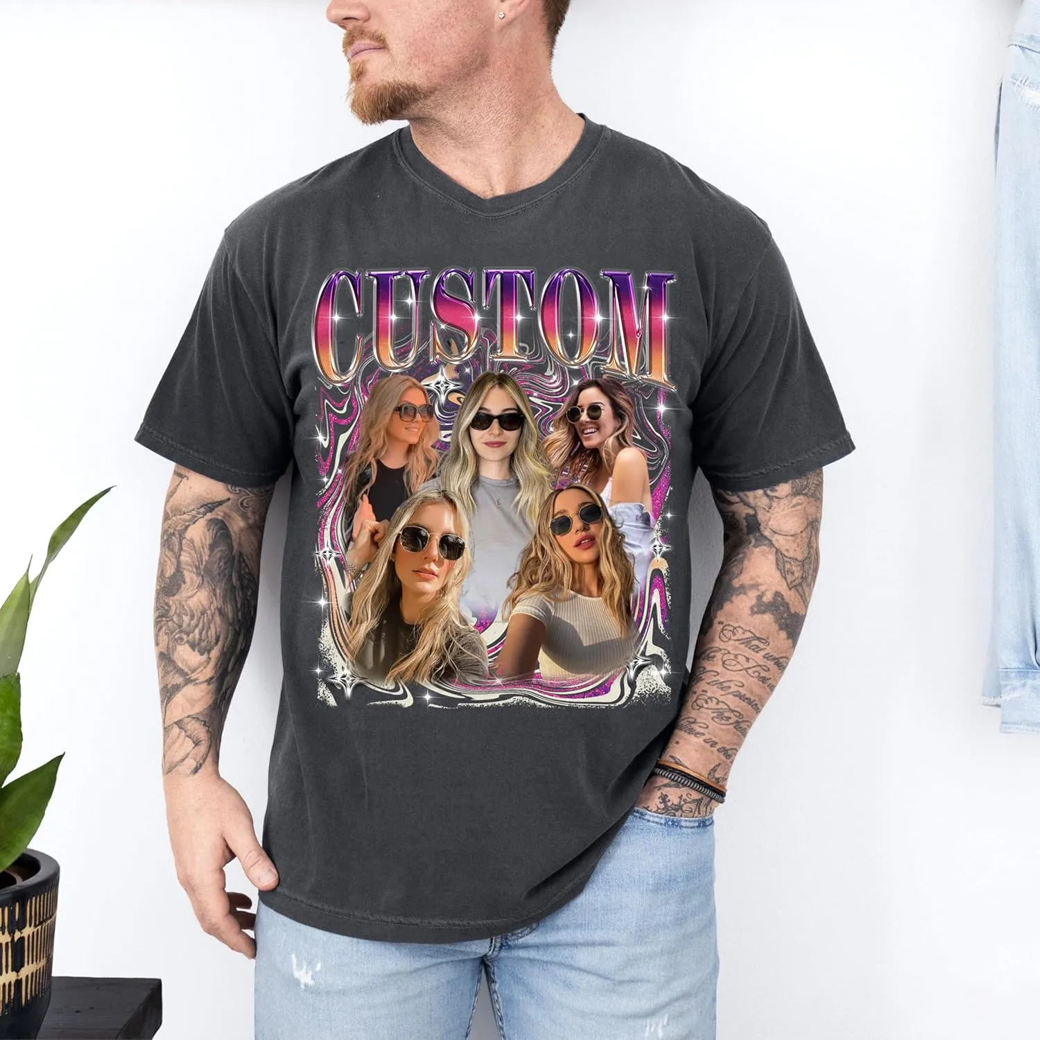 NAZENTI Custom Your Own Bootleg Rap Tee Shirts, Vintage Graphic 90s Shirt, Gifts for Boyfriend, Valentine Gifts for Him