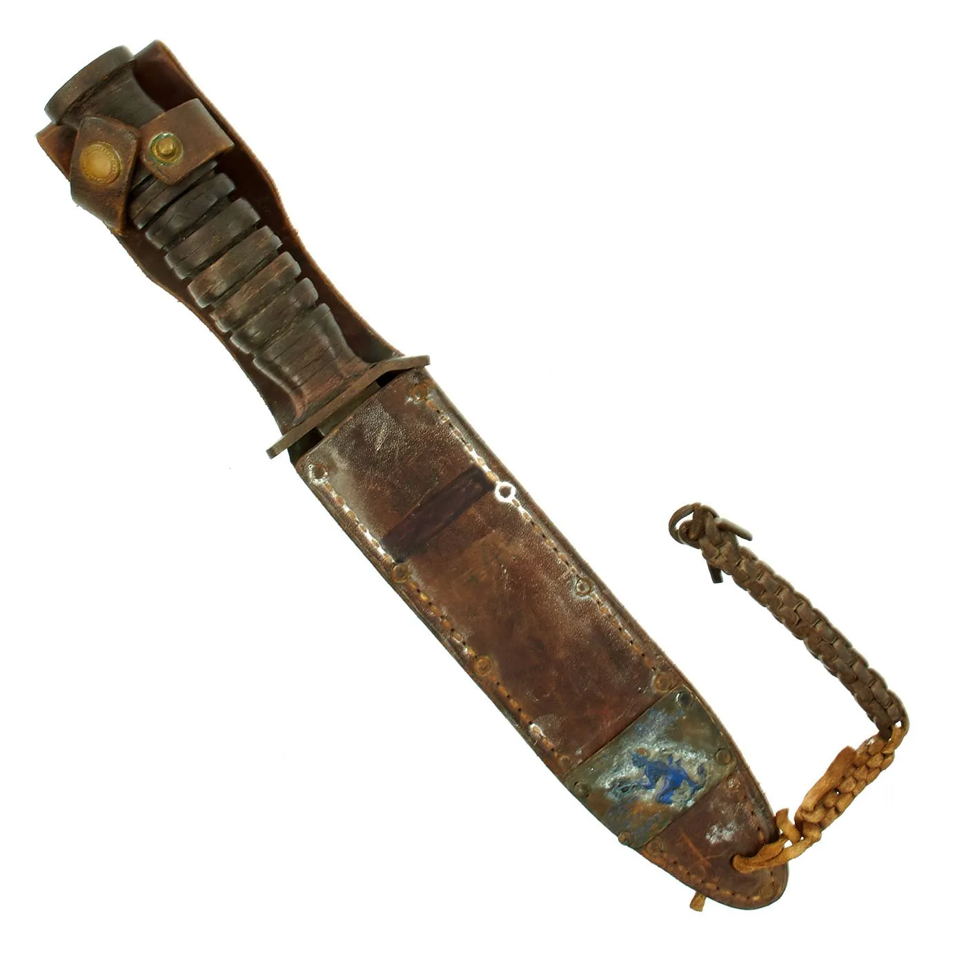 Original U.S. WWII 88th Infantry Division Blue Devils Named M3 Blade Marked Fighting Knife by Utica with M6 Leather Scabbard