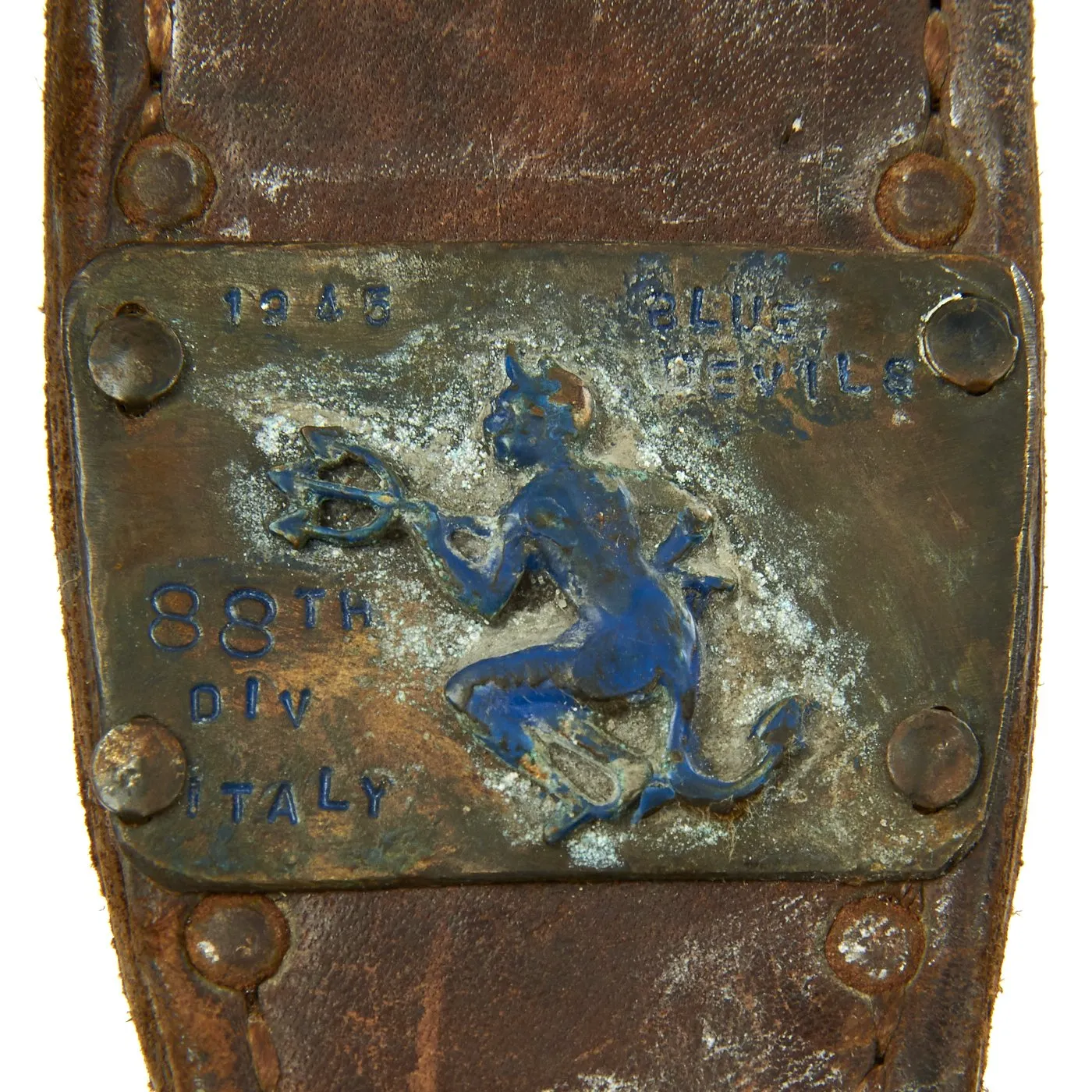 Original U.S. WWII 88th Infantry Division Blue Devils Named M3 Blade Marked Fighting Knife by Utica with M6 Leather Scabbard