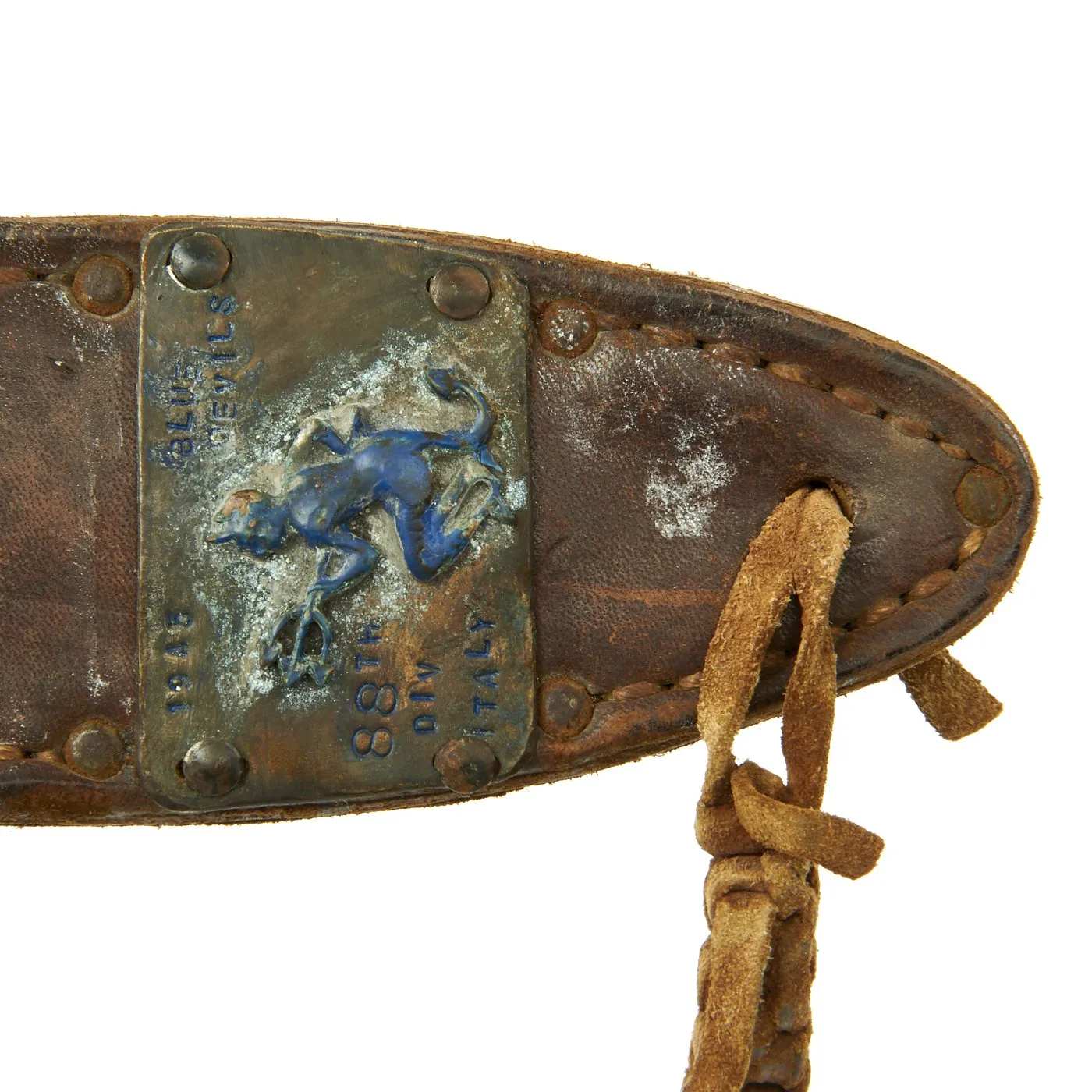 Original U.S. WWII 88th Infantry Division Blue Devils Named M3 Blade Marked Fighting Knife by Utica with M6 Leather Scabbard