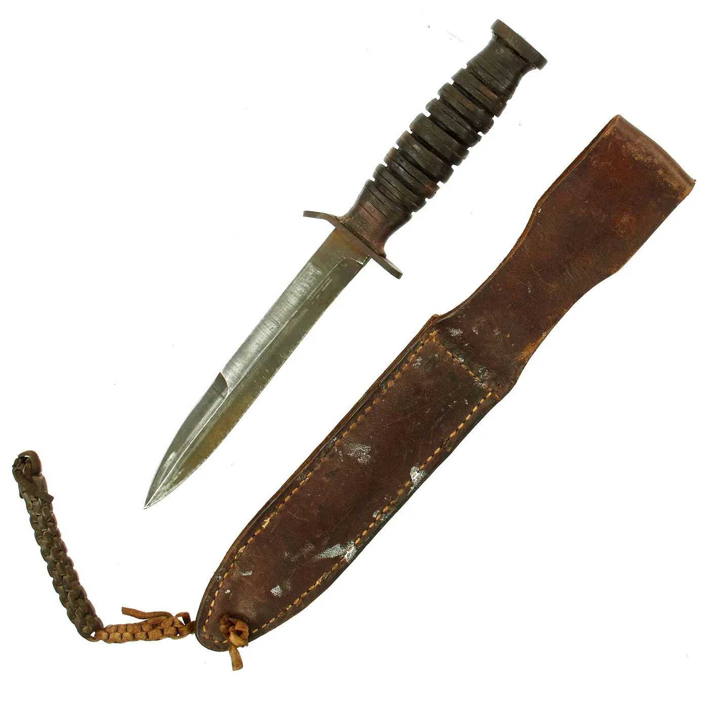 Original U.S. WWII 88th Infantry Division Blue Devils Named M3 Blade Marked Fighting Knife by Utica with M6 Leather Scabbard