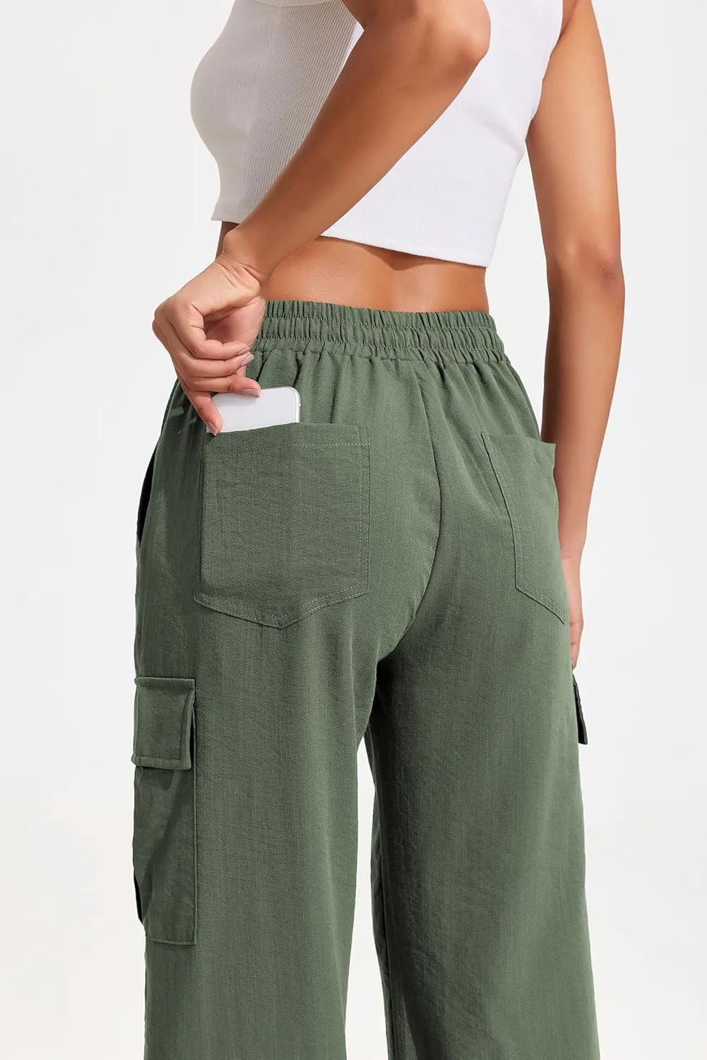 PINSPARK Women's Cargo Pants Quick Dry Hiking Athletic Pants Elastic High Waist Casual Pants Wide Leg with Pockets