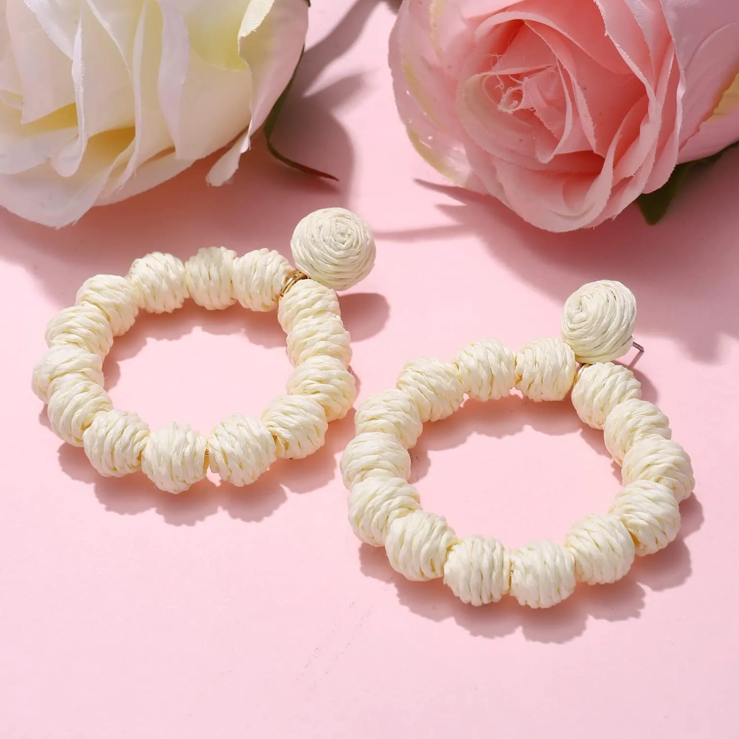 Rattan Earrings Rattan Ball Hoop Dangle Earrings for Women Handmade Bohemia Earrings Braid Straw Wicker Raffia Earrings Summer Beach Accessory Gifts