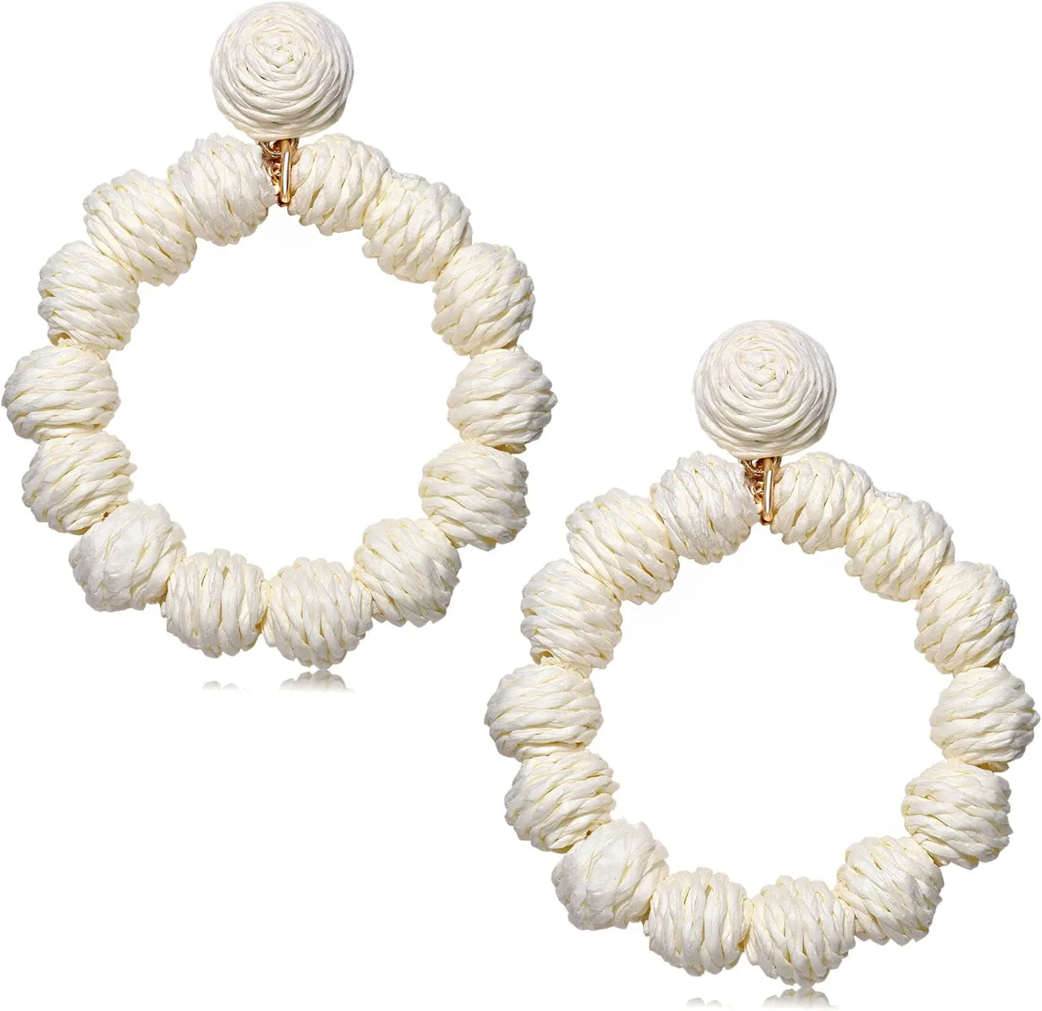 Rattan Earrings Rattan Ball Hoop Dangle Earrings for Women Handmade Bohemia Earrings Braid Straw Wicker Raffia Earrings Summer Beach Accessory Gifts