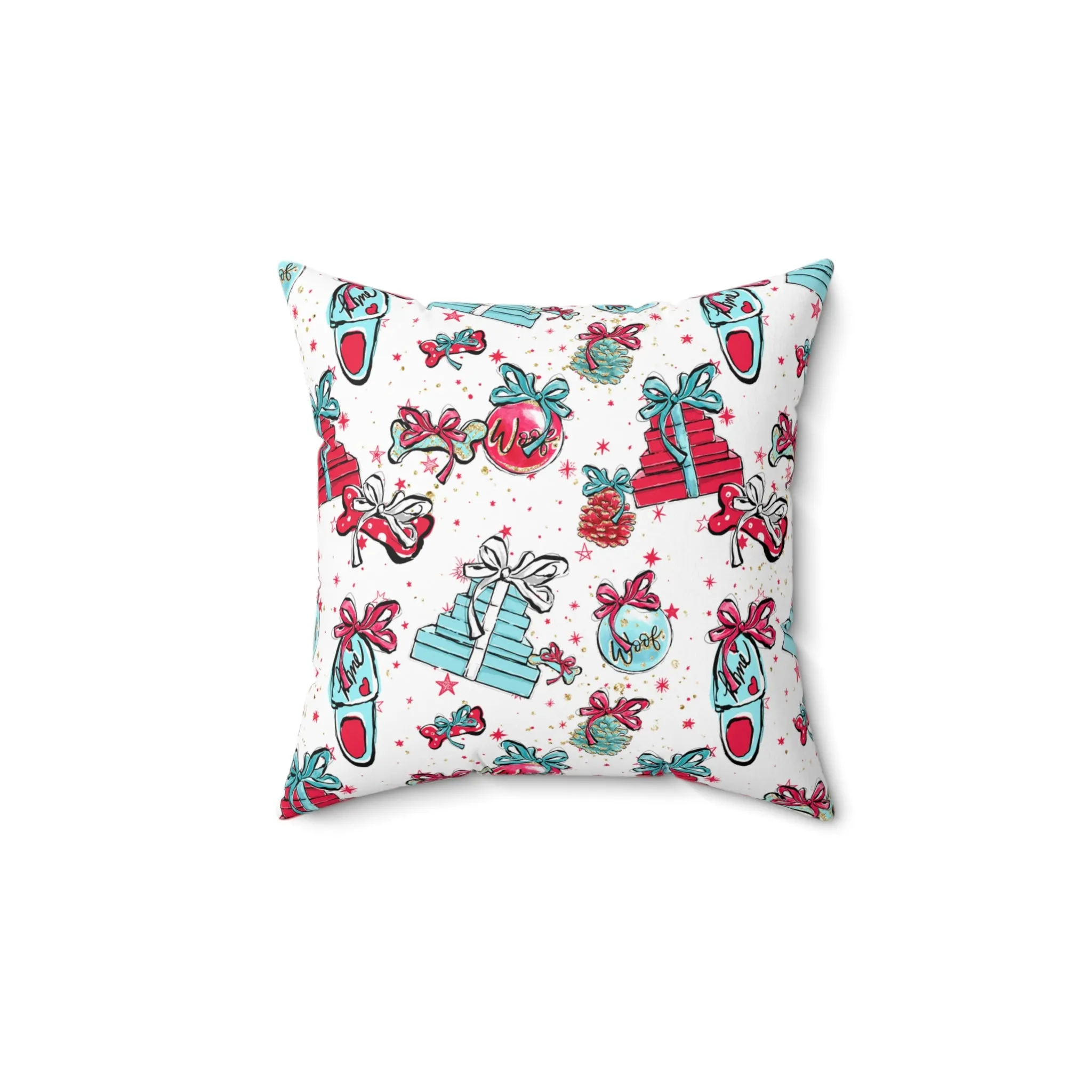 Spun Polyester Square Pillow, Doggie Presents Christmas Cushion