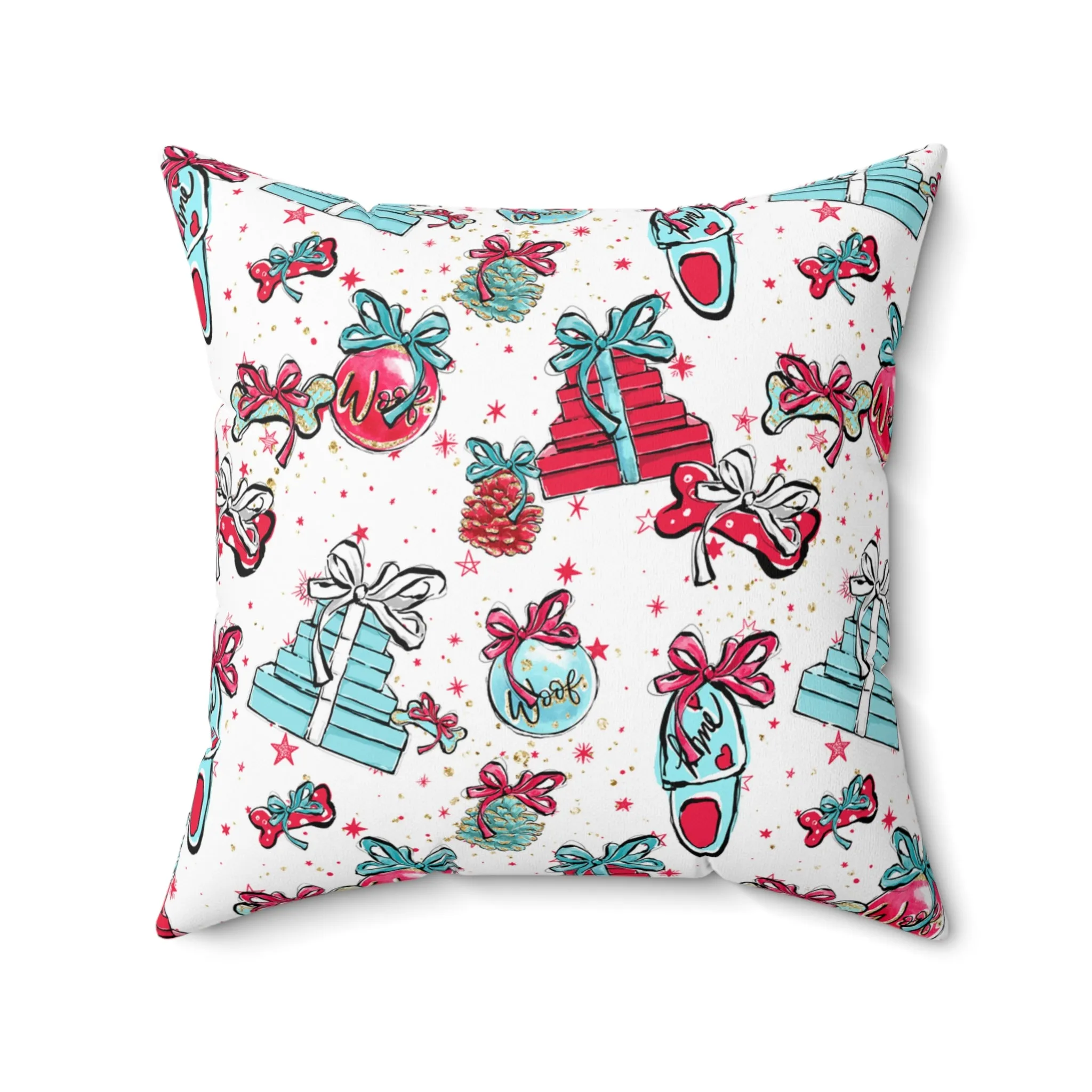 Spun Polyester Square Pillow, Doggie Presents Christmas Cushion