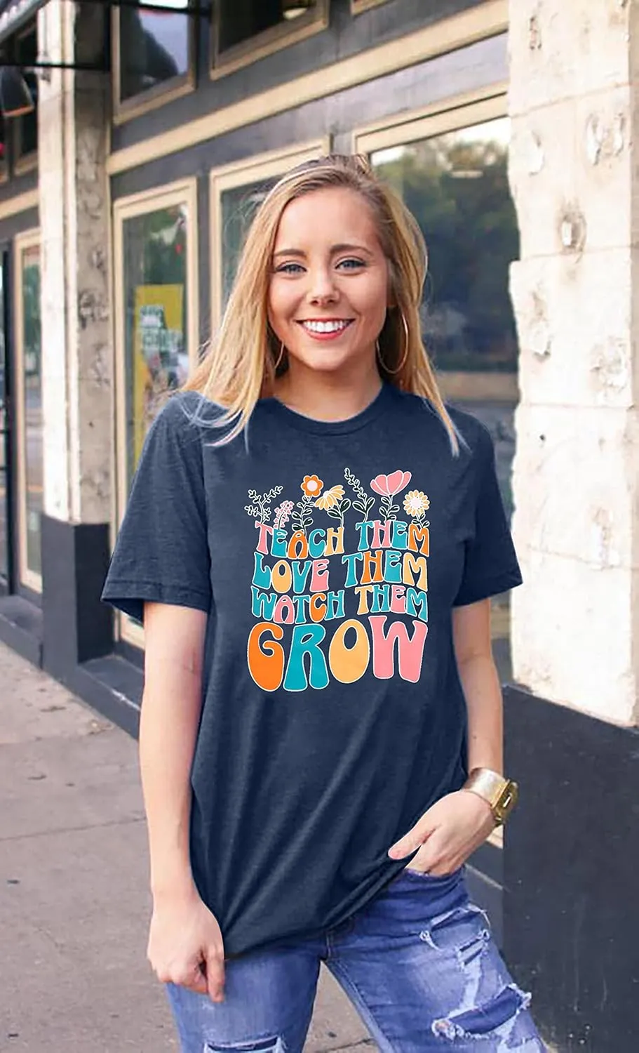 Teacher Shirt Women Wildflower Teacher Shirts Helping Little Minds Grow Kindergarten Teacher Tee Inspirational Tops