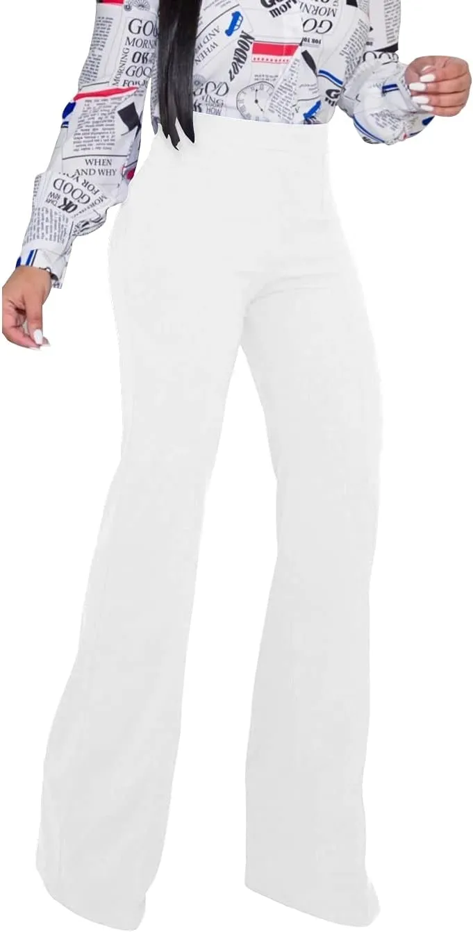 Women's High Waisted Stretchy Bootcut Pull On Dress Pants Casual Work Pants Fitted Trousers
