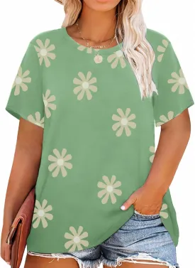 Womens Plus Size Daisy Graphic T-Shirt Summer Flower Cute Short Sleeve Shirts Casual Loose Tees Tops for Women