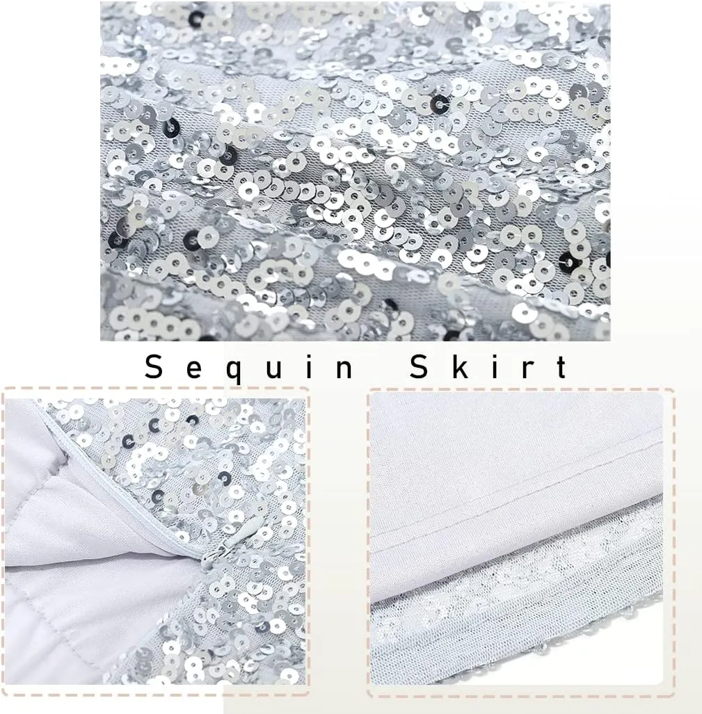 Women's Sequin Skirt Stretchy Bodycon High Waist Glitter Sequins Pencil Skirts for Women Party Night.