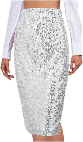 Women's Sequin Skirt Stretchy Bodycon High Waist Glitter Sequins Pencil Skirts for Women Party Night.