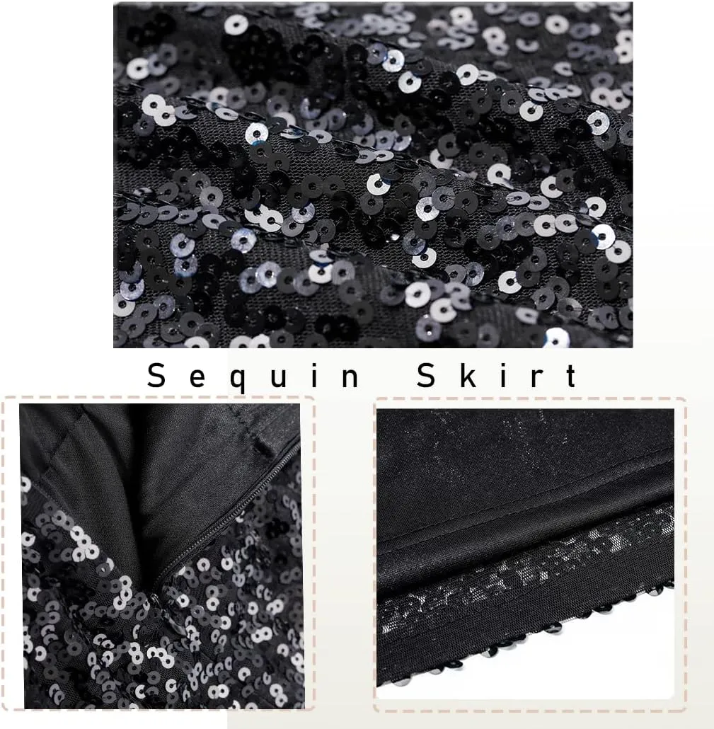 Women's Sequin Skirt Stretchy Bodycon High Waist Glitter Sequins Pencil Skirts for Women Party Night.